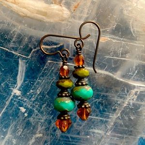 Earthy stone and glass bead earrings